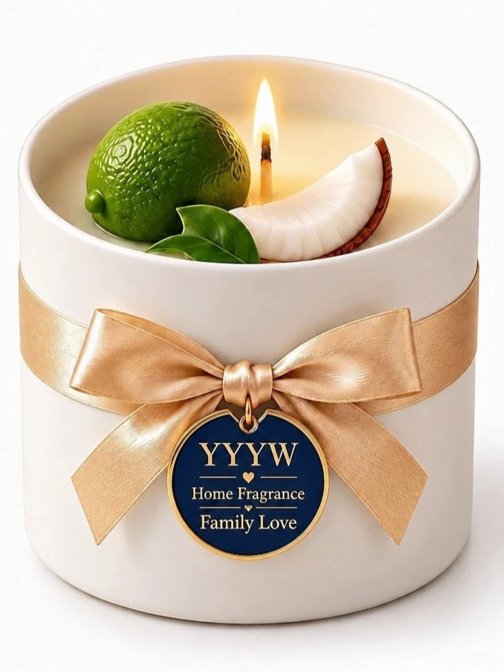Coconut & Lime Candle, 14 oz, Handmade White Jar Candle with Decorative Wax Topp